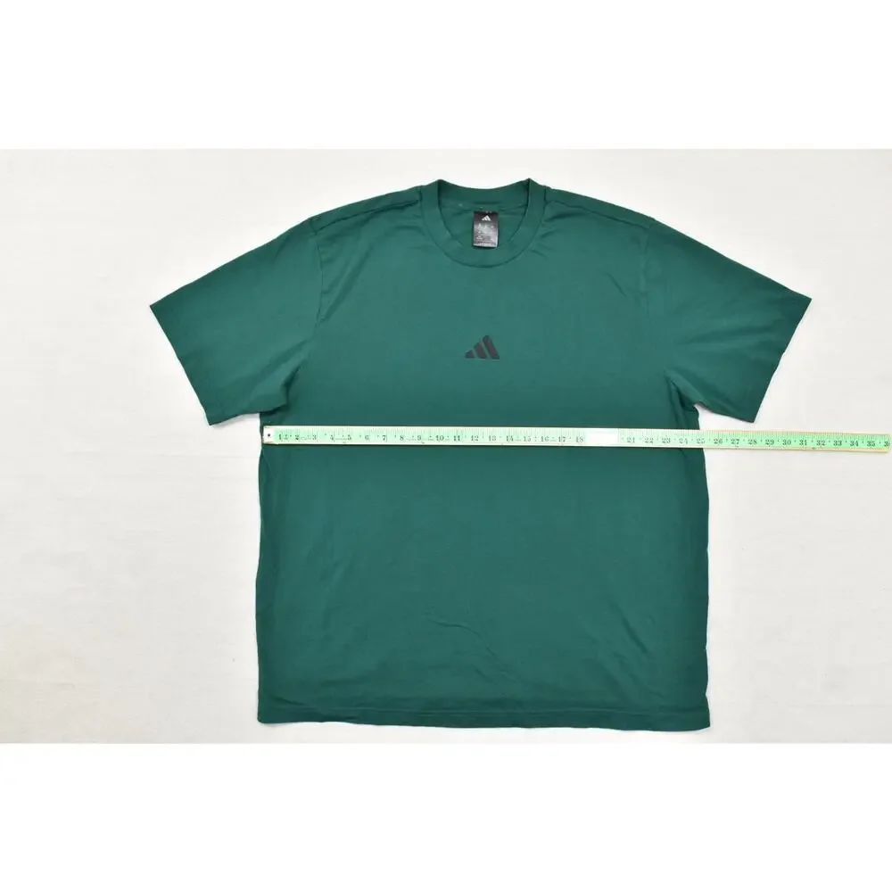Adidas Men's 2XL Short Sleeve Tee Green Embroidered Center Logo Cotton Crew Neck